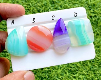 Candy Aura Banded Agate Cabochon For Wire Wrap, Colorful Pastel Striped Gemstone, Smooth Designer Loose Stone For Jewelry Making-37387-37390