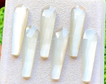 New White Moonstone 8X30 MM Rose Cut Fancy Kite Shape Gemstone With Flat Back 6 Pieces Lot, AAA+ Natural White Moonstone For Jewelry Making