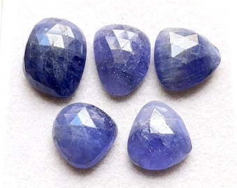 Selected Tanzanite Rose Cut With Flat Back Gemstone 5 Pieces Lot | Size : 19-15 MM | AAA+ Natural Tanzanite For Handmade Jewelry - 11478