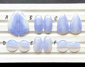 NEW Blue Lace Agate Pair Cabochon Loose Gemstone For Jewelry Making, AAA+ Natural Blue Lace Agate Matching Pair For Earrings - 27288-27293