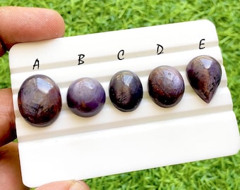 Mystic Glow Star Ruby Loose Gemstone Cabochon, Natural Burgundy Purple Corundum, Smooth Designer Gemstones For Jewelry Making - 37973-37977