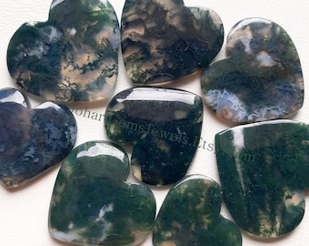 MOSS AGATE Heart Shape Cabochon, Wholesale Lot Moss Agate Cabochon By Weight With Different Sizes For Jewelry Making