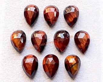 Red Tiger's Eye 8X12 MM Pear Rose Cut Gemstone 10 Pieces Lot For Jewelry Making, AAA+ Tiger Eye's With Flat Back For Handmade Jewelry