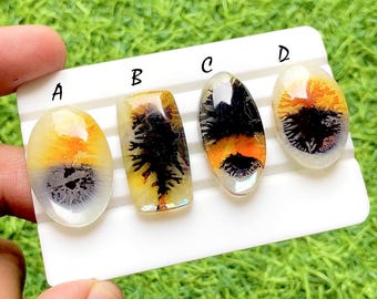 Golden Ember Dendritic Doublet Cabochon For Wire Wrap, Scenic Landscape Designer Jewelry Making Stones, Unique Artisan Gems - 37058-37061