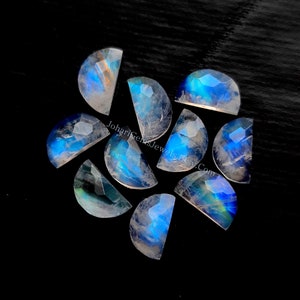 Rainbow Moonstone Rose Cut 9X5 MM D Shape Gemstone 10 Pieces Lot AAA Natural Rainbow Moonstone Rose Cut With Flat Back For Jewelry Making image 3