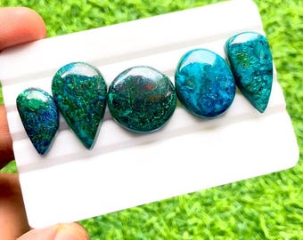 Azurite Cabochon Loose Gemstone 5 Pieces Lot For Jewelry Making | Size : 27-21 MM | AAA+ Natural Azurite For Handmade Jewelry - 27525