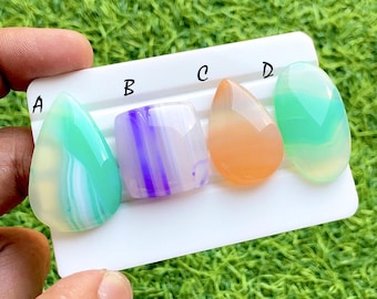 Candy Aura Banded Agate Cabochon For Wire Wrap, Colorful Pastel Striped Gemstone, Smooth Designer Loose Stone For Jewelry Making-37391-37394