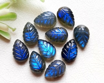 Labradorite Hand Carved Leaf 8X12 MM With Flat Back Gemstone 10 Pieces Lot, AAA+ Natural Labradorite Gemstone For Jewelry Making