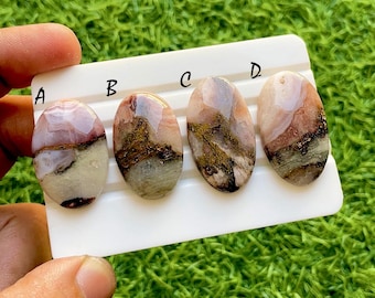 Blush Blossom Mist Agate Loose Cabochon For Wire Wrap, Soft Pink Plume Gemstone, Natural Designer Gemstone For Jewelry Making - 37464-37467