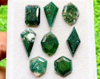 Moss Agate Fancy Cut Mix Shape With Flat Back Gemstone 8 Pieces Lot For Jewelry Making | Size : 20-12 MM | AAA+ Natural Moss Agate Lot 28800