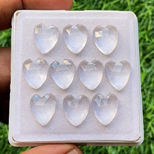 Klarquarz Rose Cut Herz mit Flat Back Edelstein 10 Stück Lot | Größe: 11x14 MM | AAA + natürlicher klarer Quarz für handgemachten Schmuck