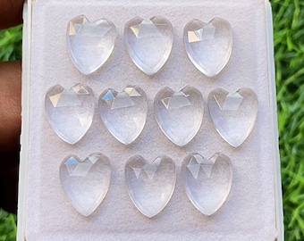Clear Quartz Rose Cut Heart With Flat Back Gemstone 10 Pieces Lot | Size : 11x14 MM | AAA+ Natural Clear Quartz For Handmade Jewelry