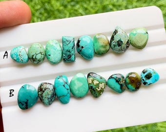 Tibetan Turquoise Smooth Slice Cabochon Loose Gemstone 8 Pieces Lot | AAA+ Natural Tibetan Turquoise For Handmade Jewelry - 32264-32265
