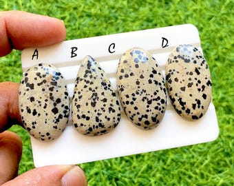 Dalmatian Desert Jasper Cabochon For Wire Wrap, Natural Dalmatian Jasper Loose Gemstones, Spotted Cream Black Jasper Cabs - 36757-36760