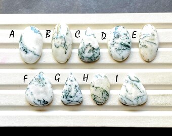 Tree Moss Agate Cabochon Loose Gemstone For Jewelry Making, AAA+ Natural Tree Moss Agate Cabochon For Wire Wrap - 33528-33536