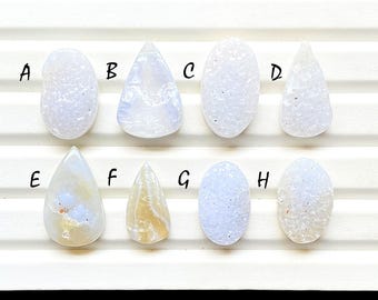 Blue Lace Agate Druzy Cabochon Loose Gemstone For Jewelry Making, AAA+ Natural Blue Lace Agate Druzy Cabochon For Wire Wrap - 27425-27432