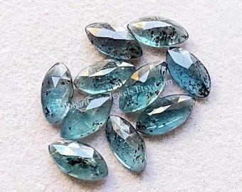 Teal Moss Kyanite Rose Cut 6X12 MM Marquise Shape With Flat Back Gemstone 10 Pieces Lot, AAA+ Natural Teal Moss Kyanite For Handmade Jewelry
