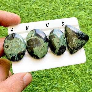 Oude aarde Kambaba jaspis cabochon voor draadwikkel, zeldzame bolpatroon groene steen, junglesteen designer sieraden edelstenen-37954-37957