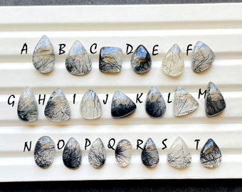 Black Rutile Quartz Cabochon Loose Gemstone For Jewelry Making, AAA+ Natural Black Rutile Quartz Cabochon For Wire Wrap - 25839-25858