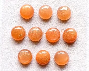 High PolishPeach Moonstone 8 MM Round Shape Smooth Cabochon Gemstone 10 Pieces Lot, Peach Moonstone With Flat Back For Handmade Jewelry