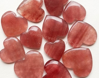 Natural Strawberry Quartz Heart Shape Flatback Cabochon Used For Jewelry Making, Pendant -  Discounted Heart Shape Gemstone Lot