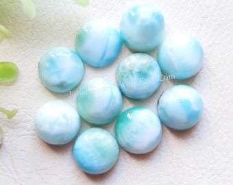 LARIMAR Calibrated Round Shape Cabochon With Flat Back 10 Pieces Lot | Size : 8 MM | AAA+ Natural Larimar Used For Jewelry Making