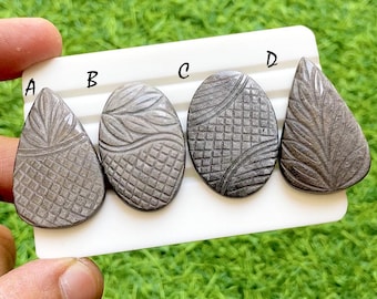 Hand Carved Silver Obsidian Loose Gemstone Cabochon, Mughal Art Carving Natural Gemstones, Carving Cabochon For Jewelry Making - 38269-38272