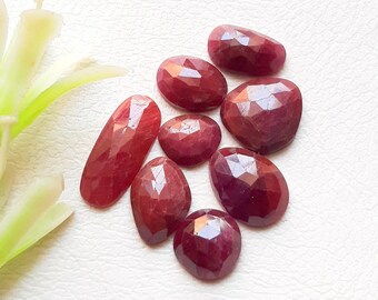 Natural Ruby Rose Cut Loose Gemstone 8 Pieces Lot For Jewelry Making | Size : 16-8 MM | 100% Natural Ruby With Flat Back For Jewelry - 20035