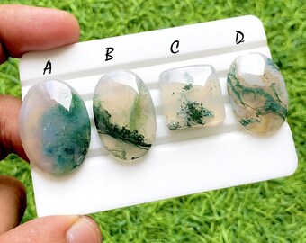 Moss Agate Cabochon Loose Gemstone For Jewelry Making, AAA+ Natural Moss Agate Cabochon For Handmade Jewelry and Wire Wrap - 37288-37291