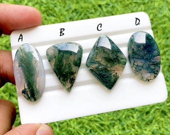 Moss Agate Cabochon Loose Gemstone For Jewelry Making, AAA+ Natural Moss Agate Cabochon For Handmade Jewelry and Wire Wrap - 37284-37287