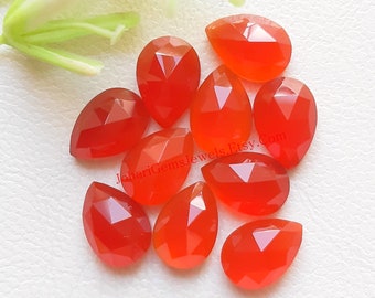 CARNELIAN Pear Shape Rose Cut Gemstone Lot | Size : 8x12 MM | Top Quality Rose Cut Flat Back Gemstone 10 Pieces Lot For Jewelry Making