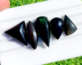 Rainbow Obsidian Cabochon Loose Gemstone 5 Pieces Lot For Jewelry | Size : 28-19 MM | AAA+ Rainbow Obsidian For Handmade Jewelry - 33659