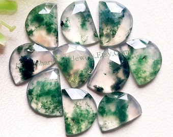Moss Agate Fancy D Shape Rose Cut Gemstone - Moss Agate D Shape Gemstone 10 Pieces Lot For Jewelry Making, Pendant, Ring