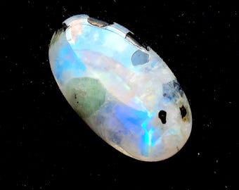 Rainbow Moonstone Cabochon With Black Tourmaline Dot For Jewelry Making, AAA+ Natural Rainbow Moonstone Cabochon For Wire Wrap - 22647-22650