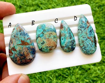 Ocean Earth Chrysocolla Cabochon For Wire Wrap, Blue Green Copper Matrix Stone, Natural Designer Loose Gemstone For Jewelry - 37665-37668