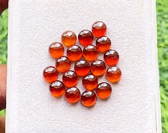 Hessonite Garnet 6 MM Round Shape Smooth Cabochon With Flat Back 15 Pieces Gemstone Lot For Handmade Jewelry, AAA+ Natural Hessonite Garnet