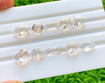 Clear Quartz Faceted Mixed Shape With Pointed Back Gemstone 10 Pieces Lot, Faceted Clear Quartz Lot For Handmade Jewelry - 37778
