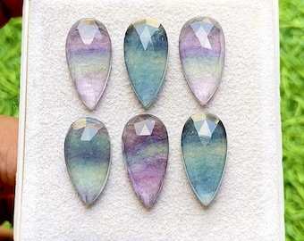 New Multi Fluorite 10X20 MM Rose Cut Pear Shape With Flat Back Gemstone 6 Pieces Lot, AAA+ Natural Multi Fluorite Used For Handmade Jewelry