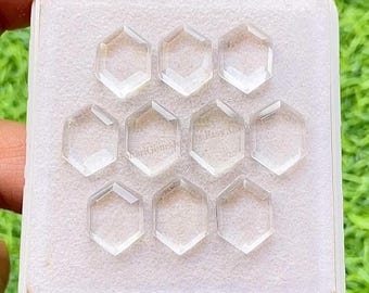 Clear Quartz 10x14 MM Elongated Hexagon Shape With Flat Back Gemstone 6 Pieces Lot, AAA+ Natural Clear Quartz Used For Jewelry Making