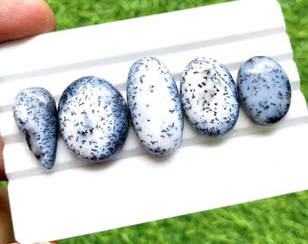 Dendritic Opal Cabochon Loose Gemstone 5 Pieces Lot | Size : 27-19 MM | AAA+ Natural Dendritic Opal For Handmade Jewelry - 27934