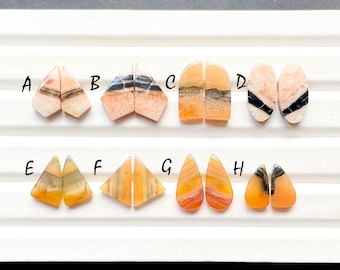 Candy Corn Agate Pair Cabochon Loose Gemstone For Jewelry Making, AAA+ Natural Agate Cabochon Pair For Handmade Jewelry - 28037-28044