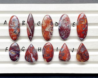 NEW RED Crazy Lace Cabochon Loose Gemstone For Jewelry Making, AAA+ Natural Red Crazy Lace For Handmade Jewelry And Wire Wrap - 27046-27055