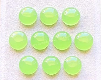 Prehnite Color Chalcedony 10 MM Round Shape Smooth Cabochon Gemstone 10 Pcs Lot, AAA+ Natural Chalcedony With Flat Back For Jewelry Making