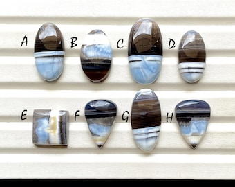 Banded Blue Owyhee Opal Cabochon Loose Gemstone For Jewelry Making, Natural Blue Owyhee Opal Gemstone For Handmade Jewelry - 29062-29069