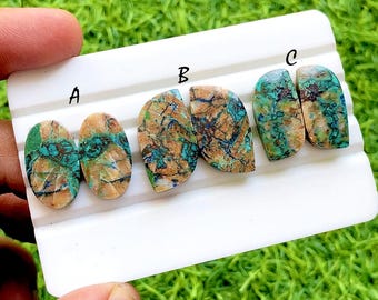 NEW Shattuckite Pair Cabochon Loose Gemstone For Jewelry Making, AAA+ Natural Shattuckite Matching Pair Cabochon For Earrings - 36165-36167