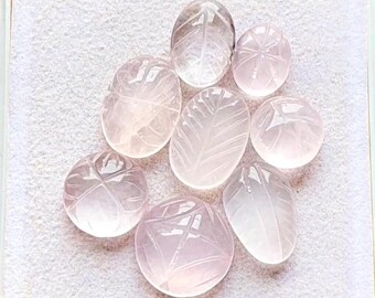 Rose Quartz Mughal Carved Cabochon Loose Gemstone For Jewelry Making | Size : 16-11 MM | Natural Rose Quartz Carving For Wire Wrap - 24984