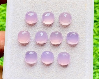 Lavender Color Chalcedony 8 MM Rose Cut Cushion Shape Gemstone 10 Pieces Lot, AAA+ Natural Chalcedony With Flat Back For Jewelry Making