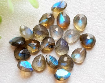 Labradorite Faceted Pear Gemstone 10 Pieces Lot | Size : 5x6 MM | Top Quality Labradorite Faceted Pear Gemstone Lot For Jewelry Making