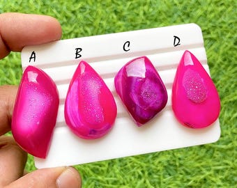 Hot Pink Druzy Agate Slice For Wire Wrap, Dyed Geode Crystal Slabs, Natural Banded Agate Loose Gemstones for Jewelry Making - 37159-37162