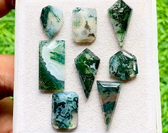 Moss Agate Fancy Cut Mix Shape With Flat Back Gemstone 8 Pieces Lot For Jewelry Making | Size : 20-11 MM | AAA+ Natural Moss Agate Lot 28802